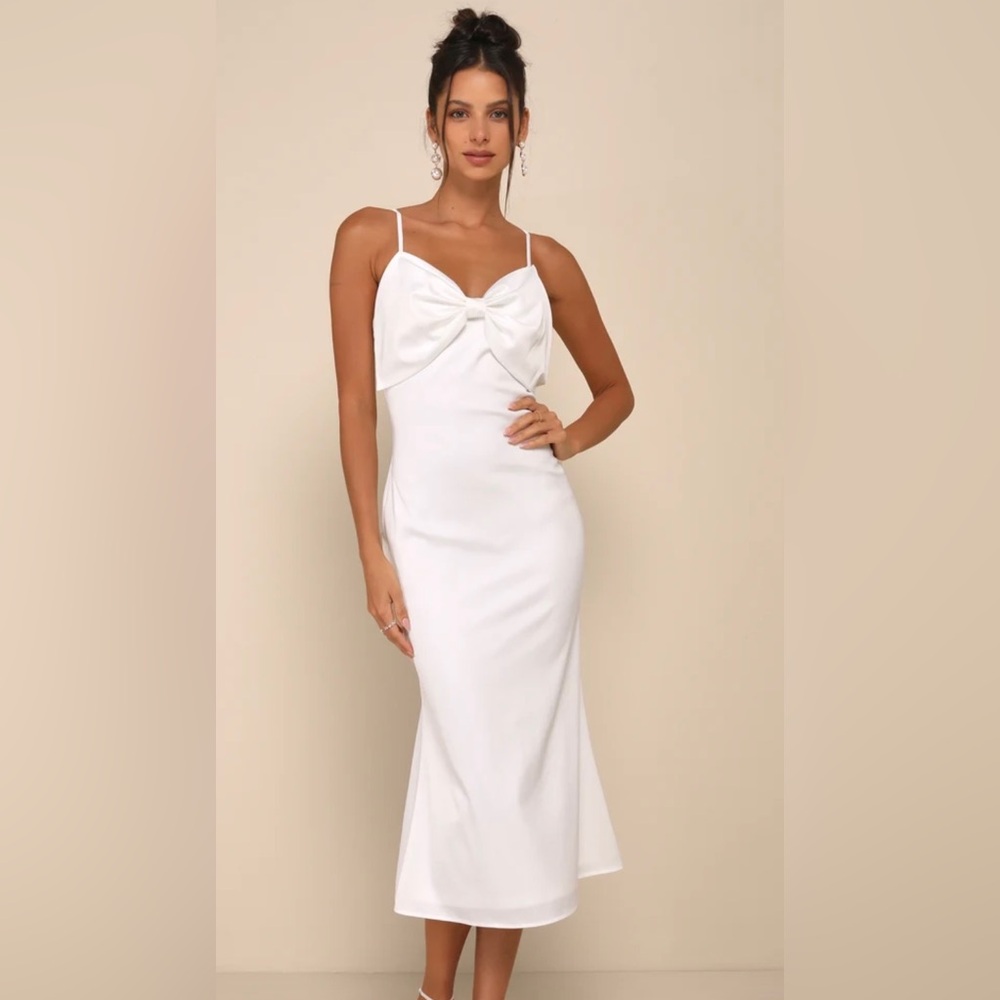 NEVER WORN Lulus white bow midi dress